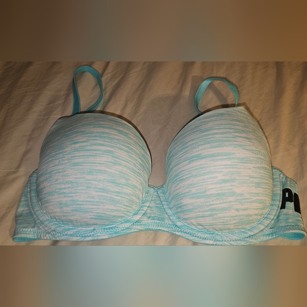 Victoria's Secret PINK Wear Everywhere Lightly Lined 34C Bra Baby Blue Logo